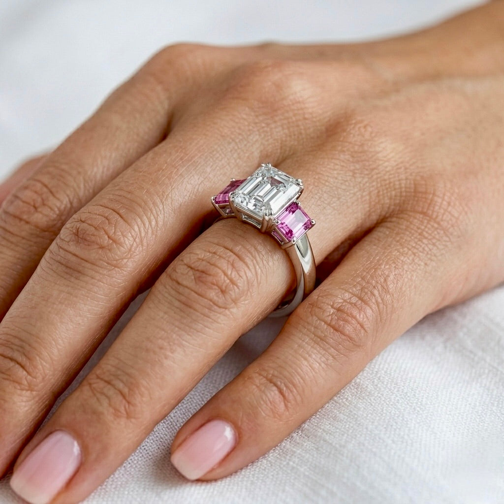 Rosé Emerald Cut Diamond Ring