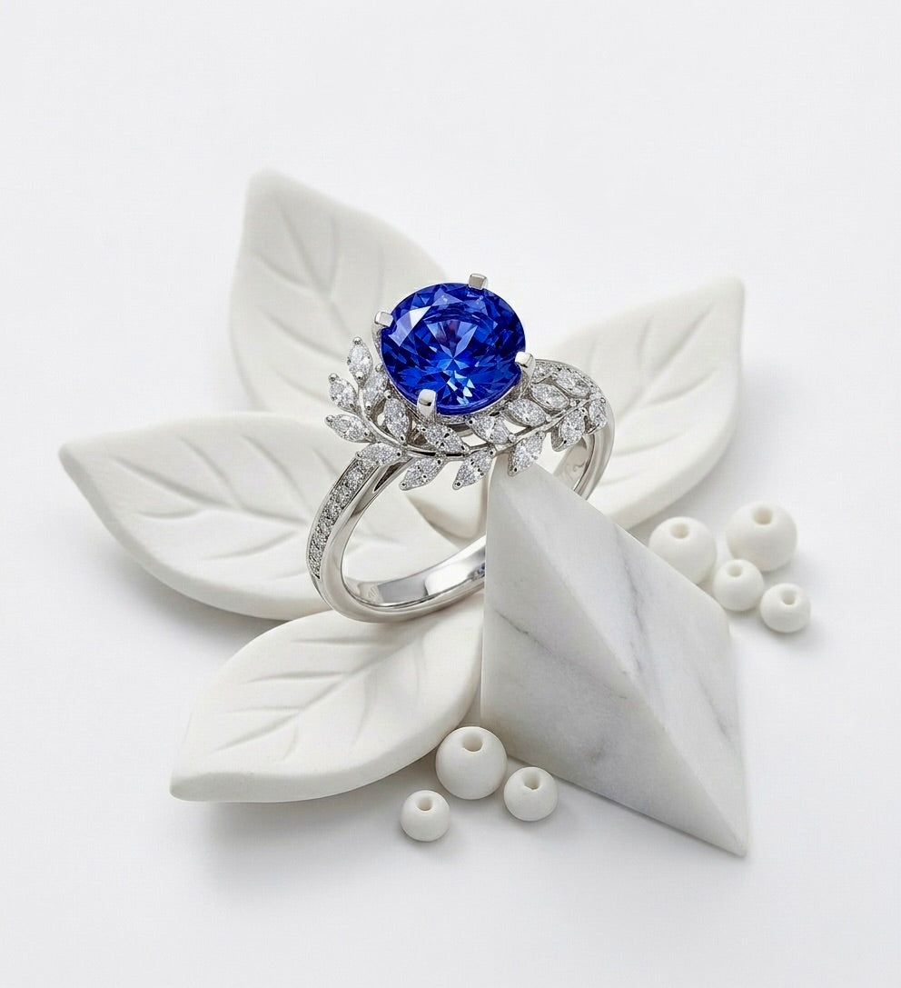 Celeste Sapphire Laurel Ring
