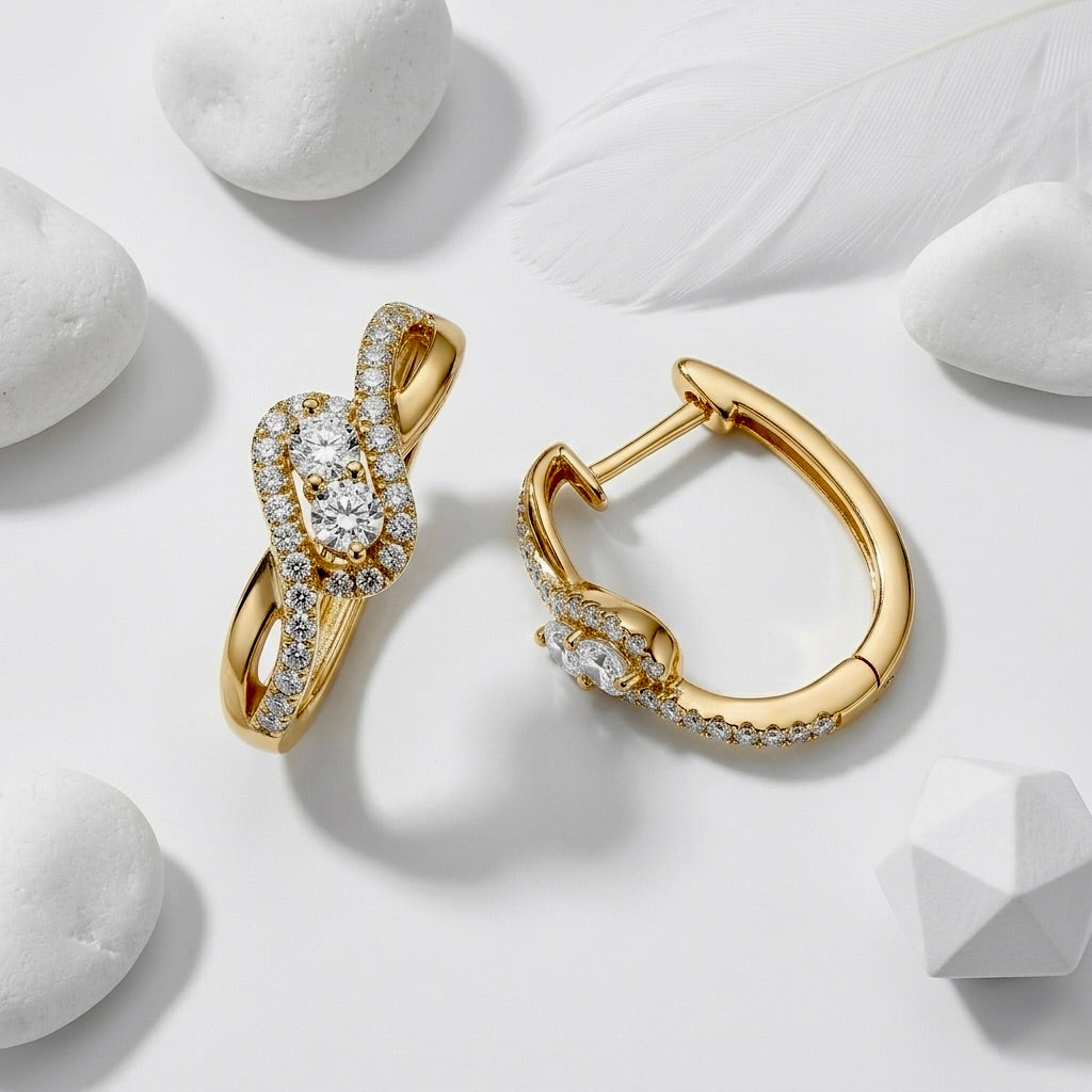 Twin-Stone Huggie Hoop Earrings