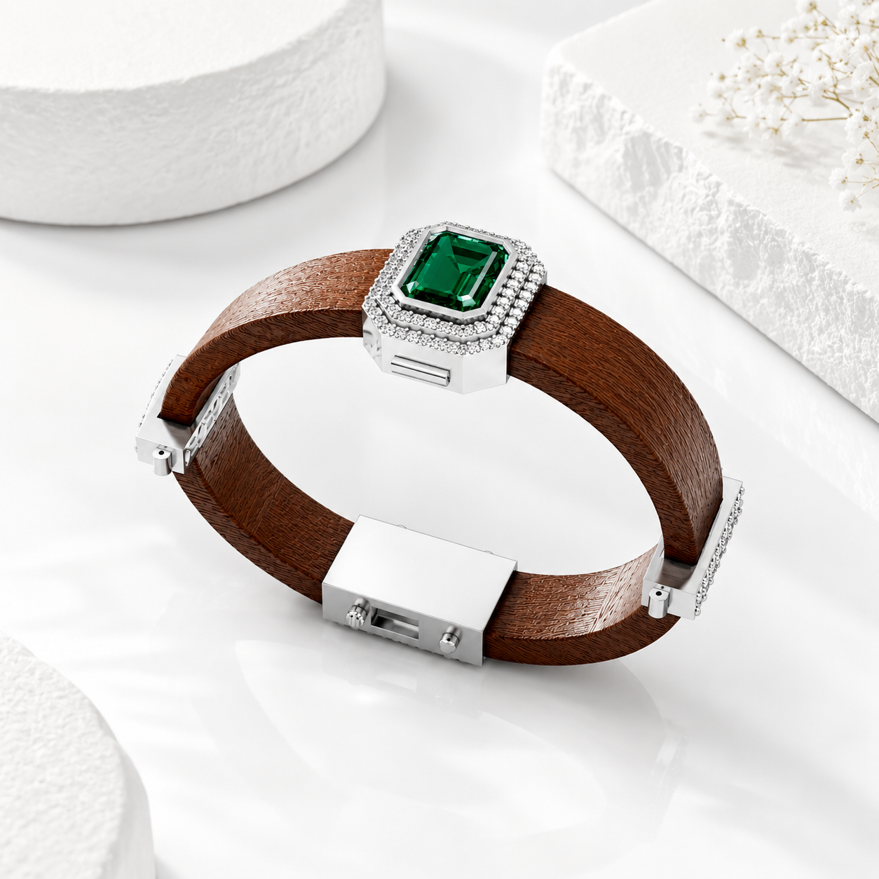 Heritage Emerald & Leather Cuff Bracele