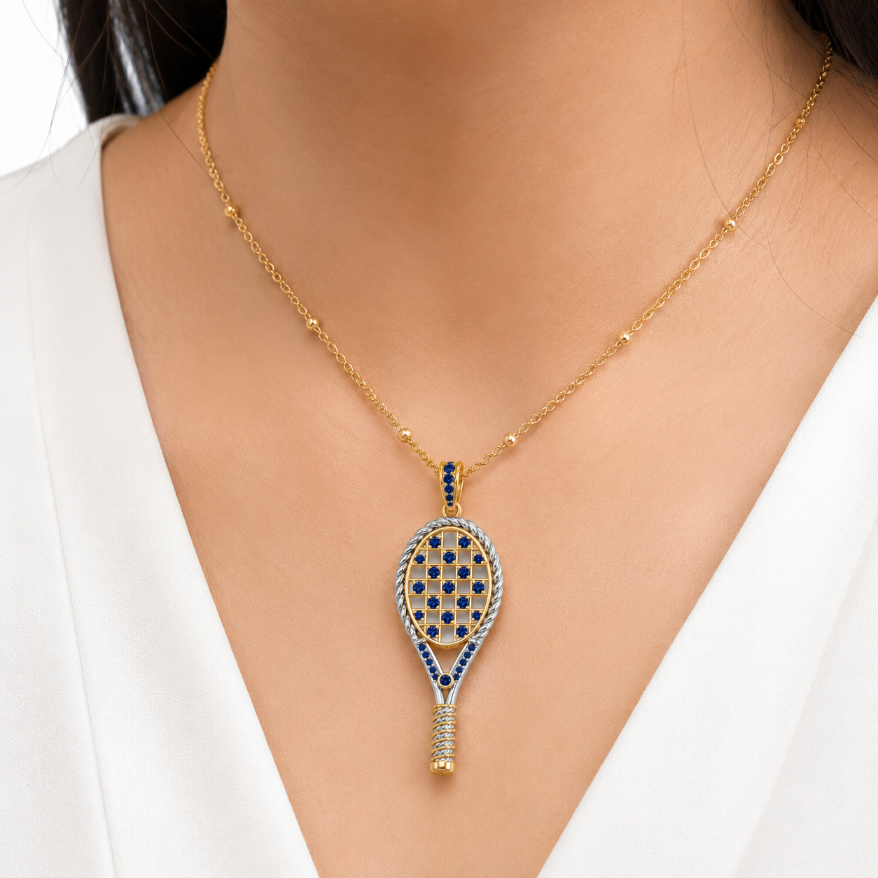 Champion Sapphire Tennis Racket Pendant