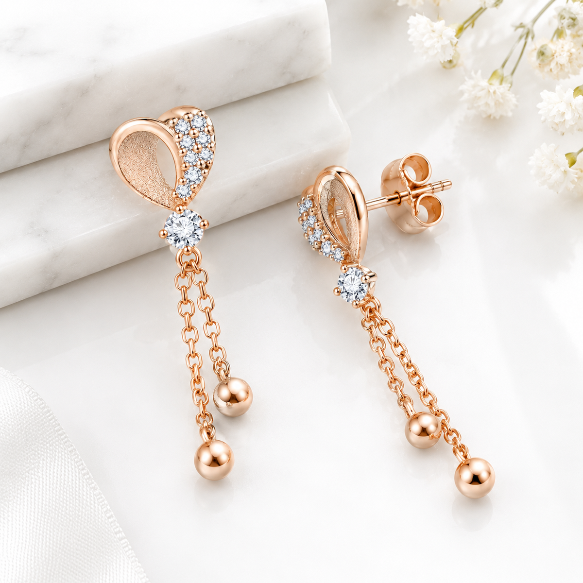 Heart Pavé Drop Earrings
