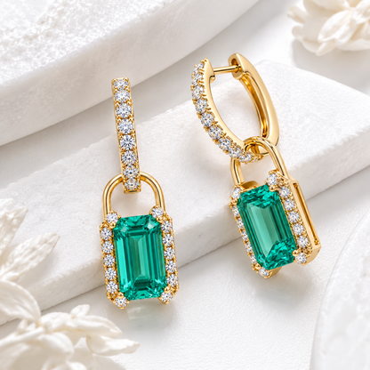 Emerald Padlock Drop Earrings