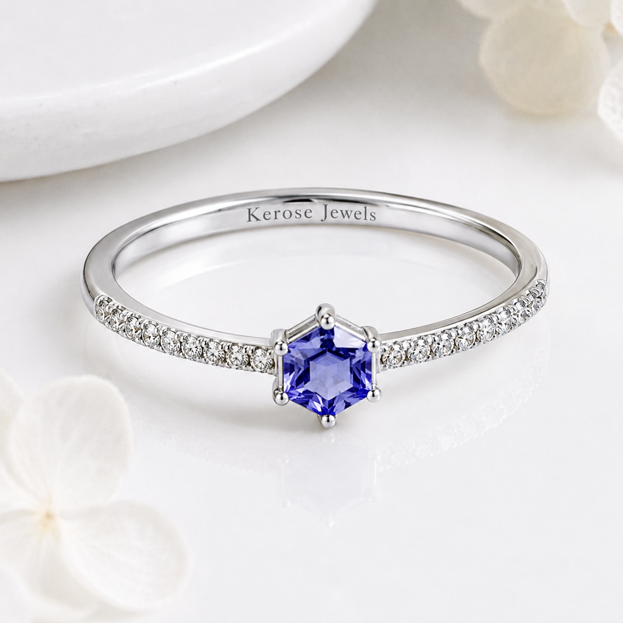Hexagon Tanzanite Ring