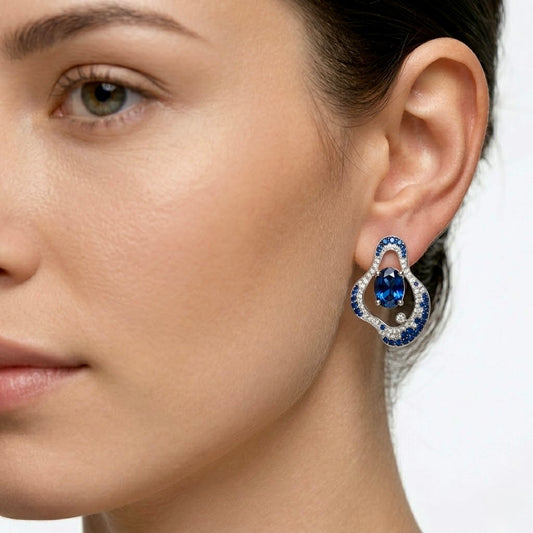 Indigo Wave Sapphire Stud Earrings