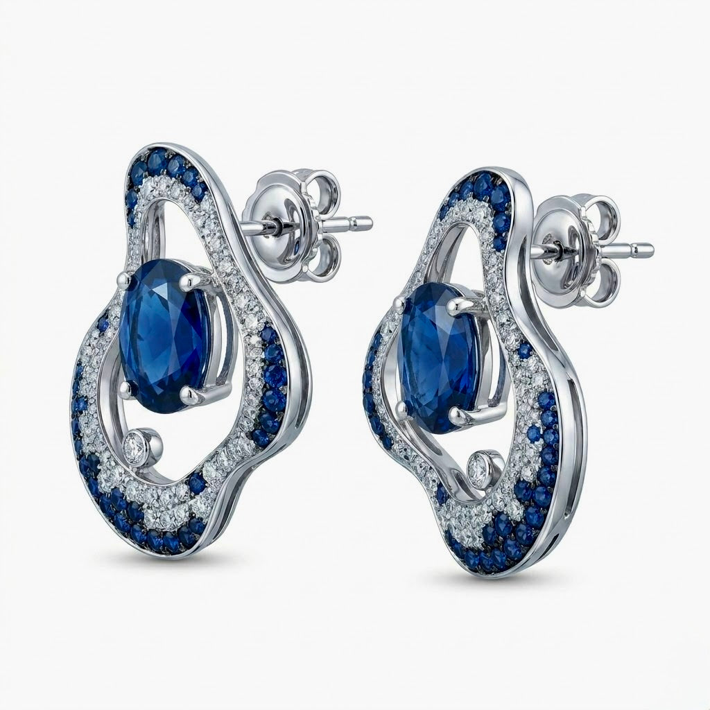 Indigo Wave Sapphire Stud Earrings