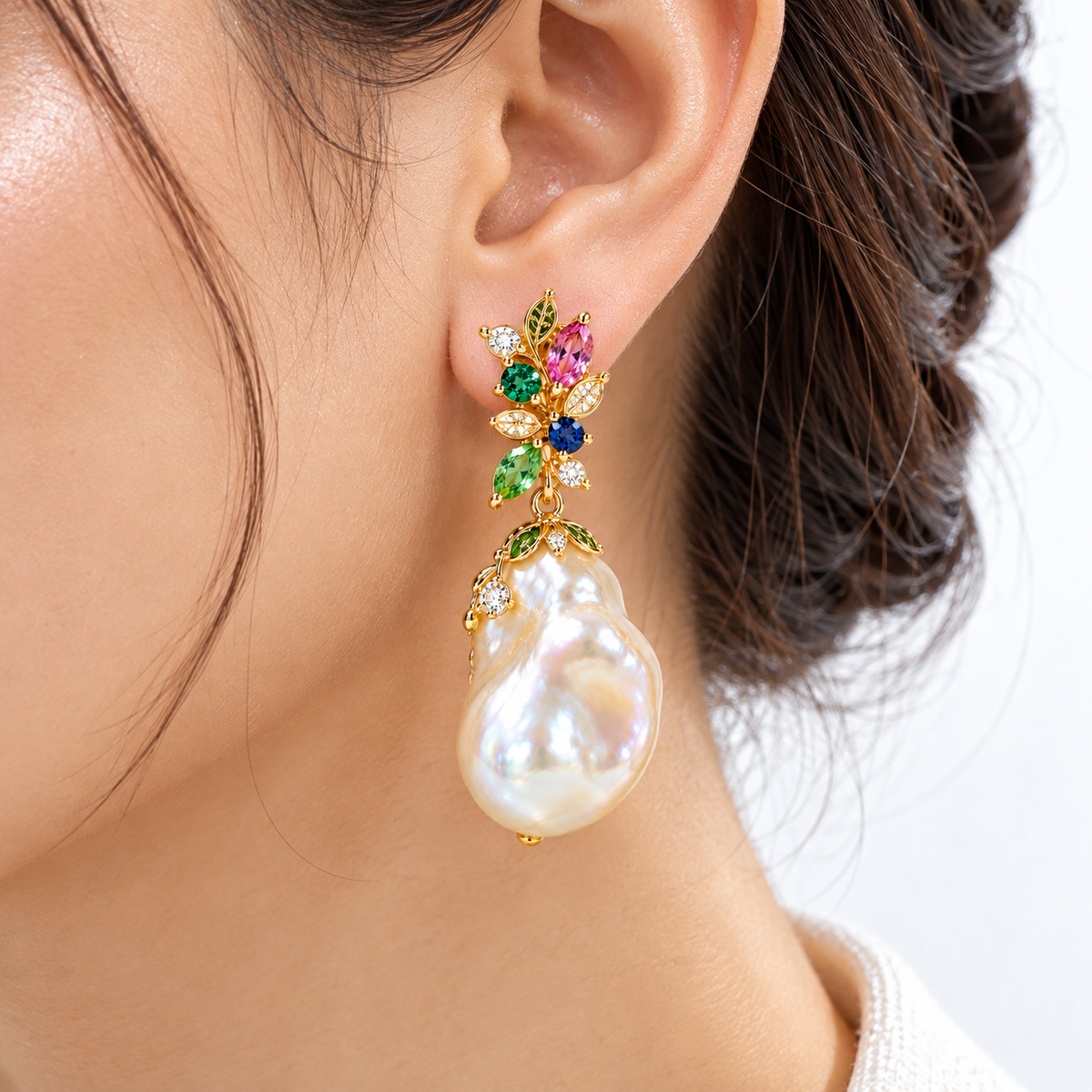 Floral Baroque Pearl Drop Earrings