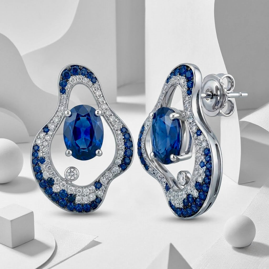 Indigo Wave Sapphire Stud Earrings