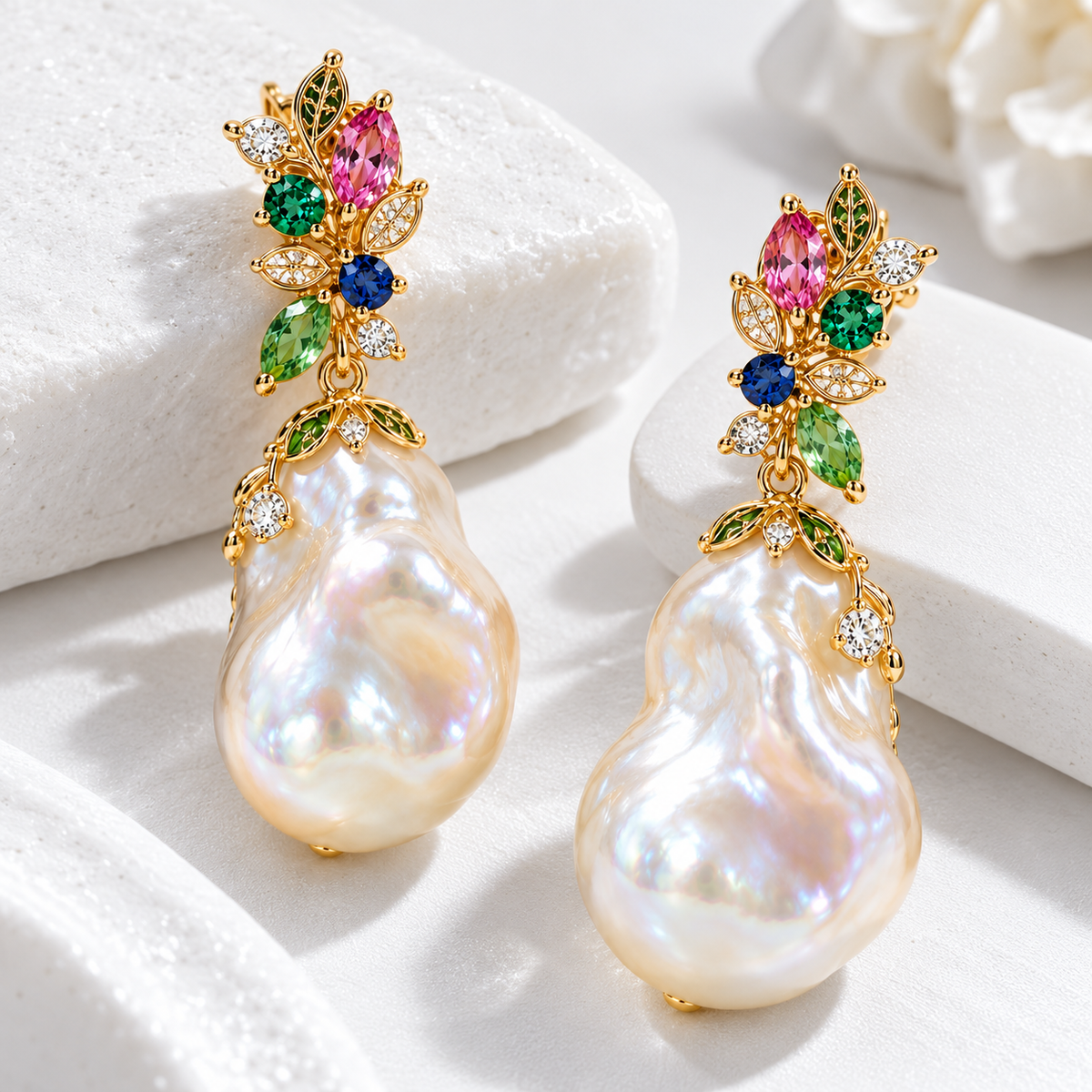 Floral Baroque Pearl Drop Earrings