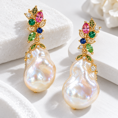 Floral Baroque Pearl Drop Earrings