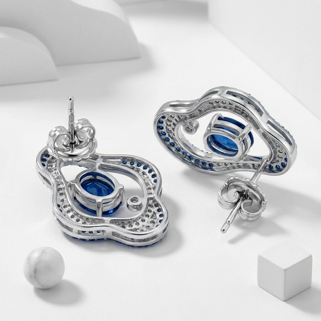 Indigo Wave Sapphire Stud Earrings