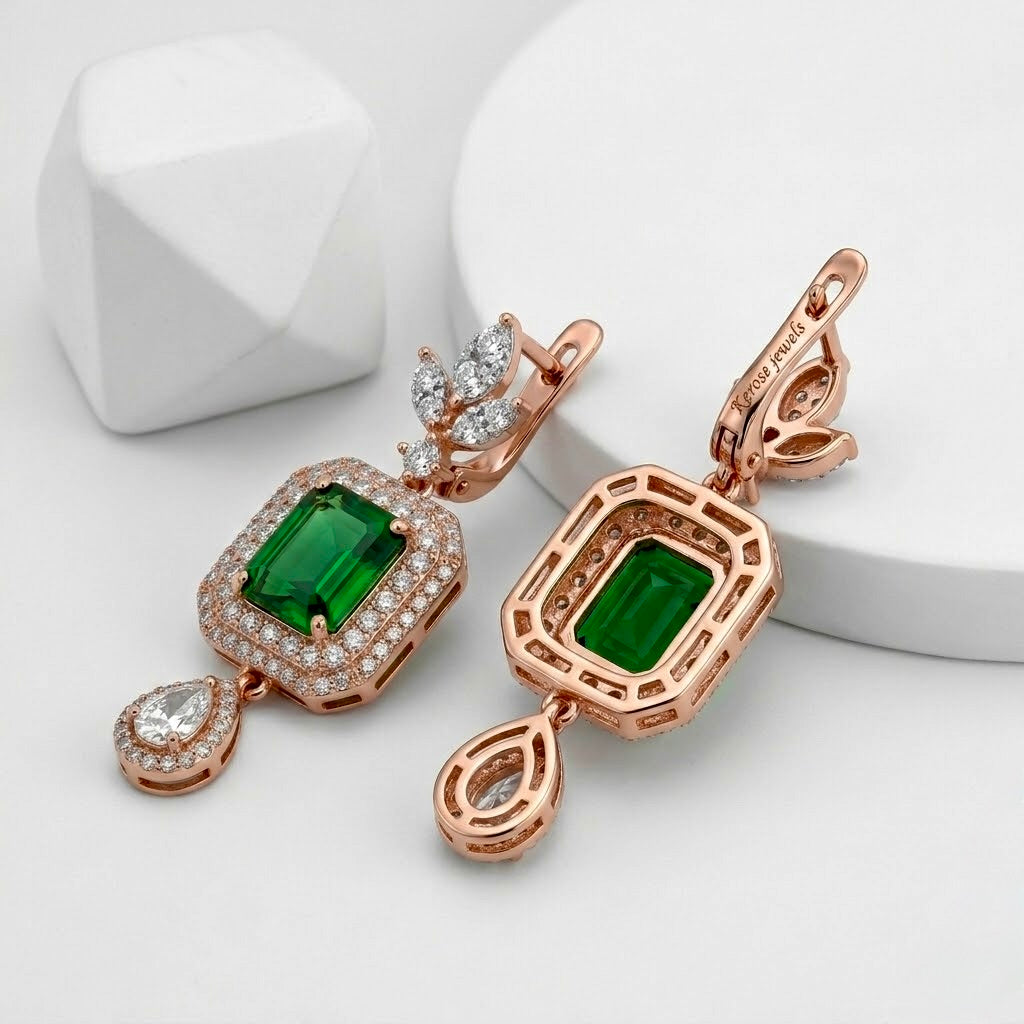 Imperial Emerald & Diamond Halo Drop Earrings