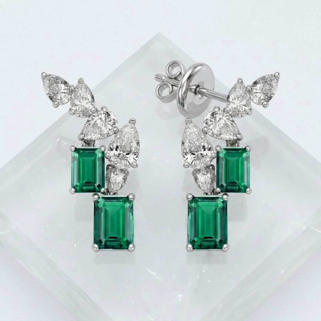 Verdant Climber Emerald & Diamond Earrings