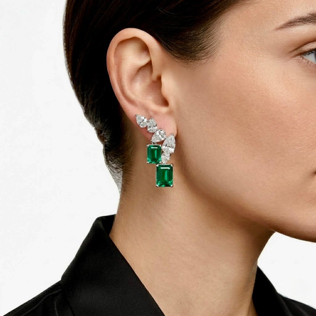 Verdant Climber Emerald & Diamond Earrings