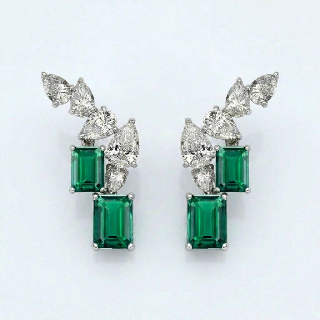 Verdant Climber Emerald & Diamond Earrings