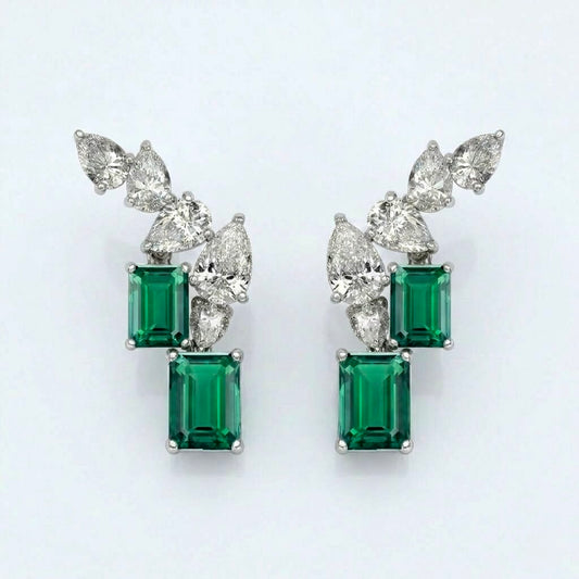 Verdant Climber Emerald & Diamond Earrings