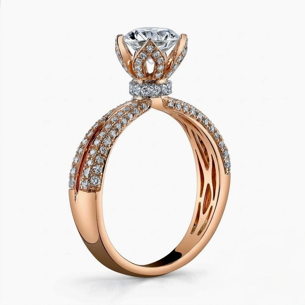 Lotus Blossom Solitaire Engagement Ring