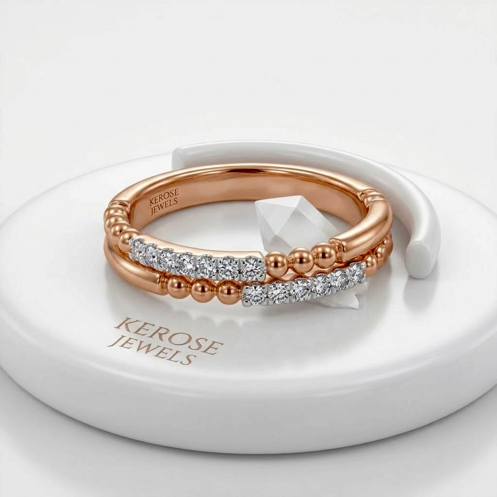Duet Milgrain Diamond Stackable Ring