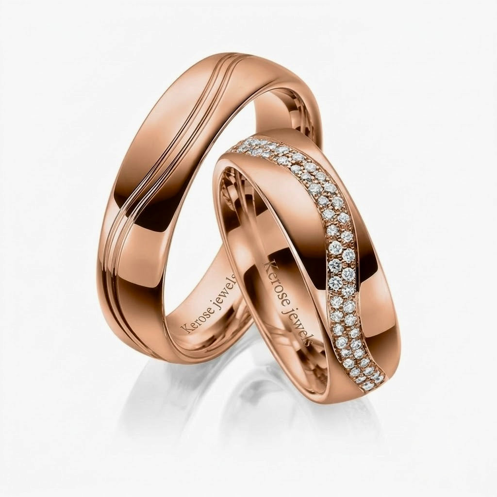 Serenity Rose Gold Wedding Band Pair