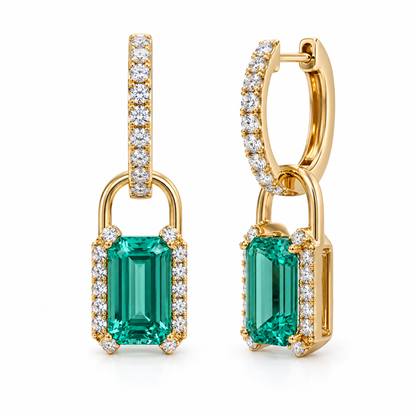 Emerald Padlock Drop Earrings