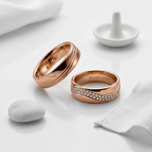 Serenity Rose Gold Wedding Band Pair
