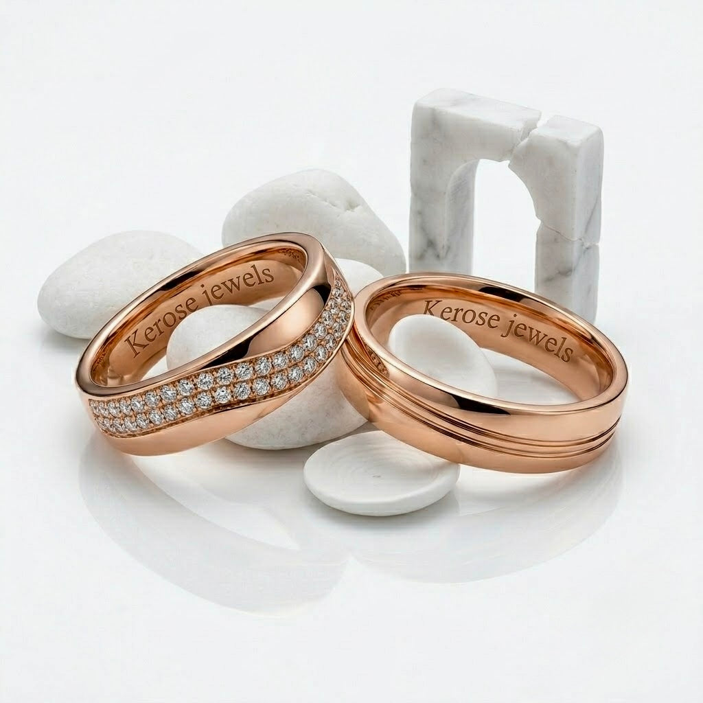 Serenity Rose Gold Wedding Band Pair