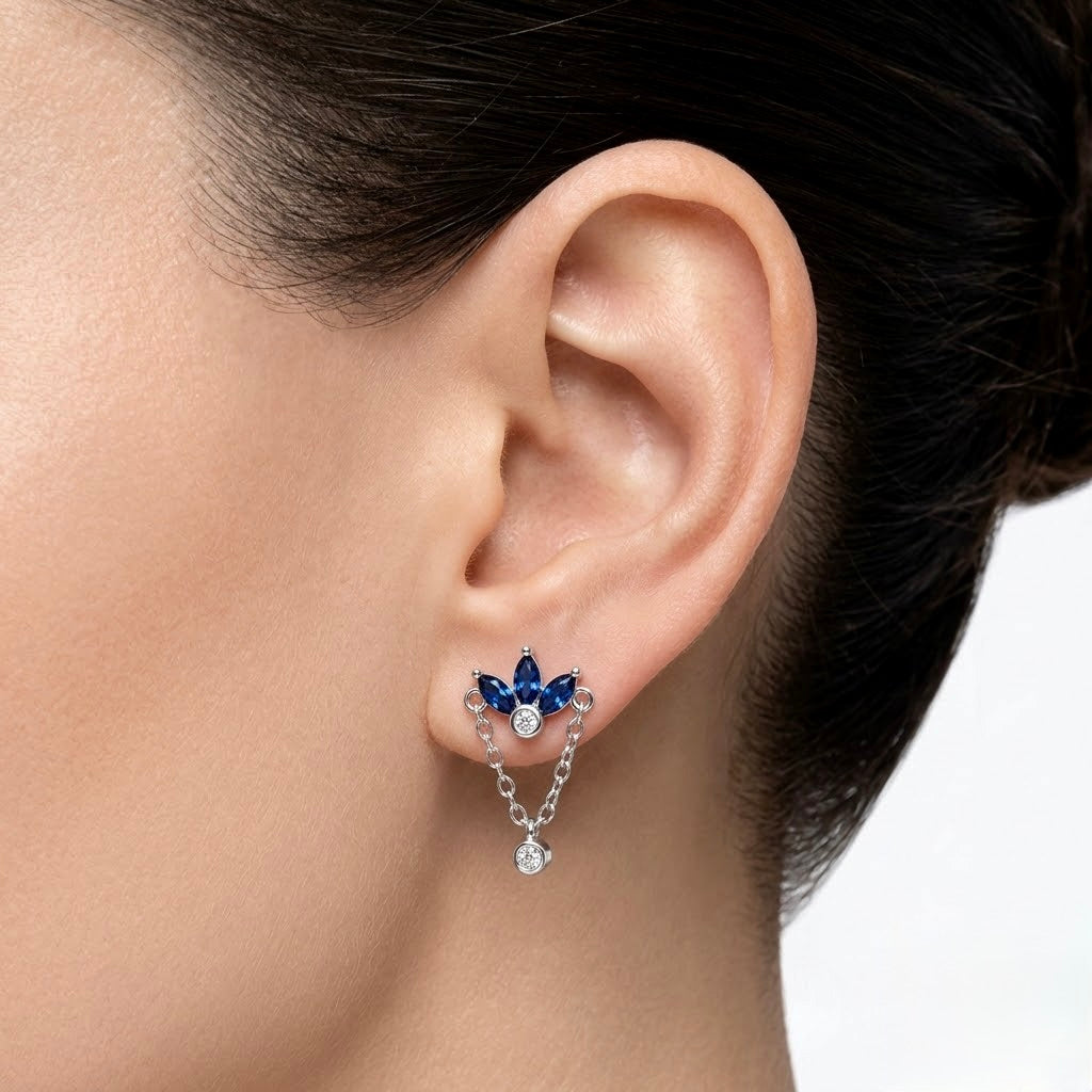 Sapphire Drop Stud Earrings