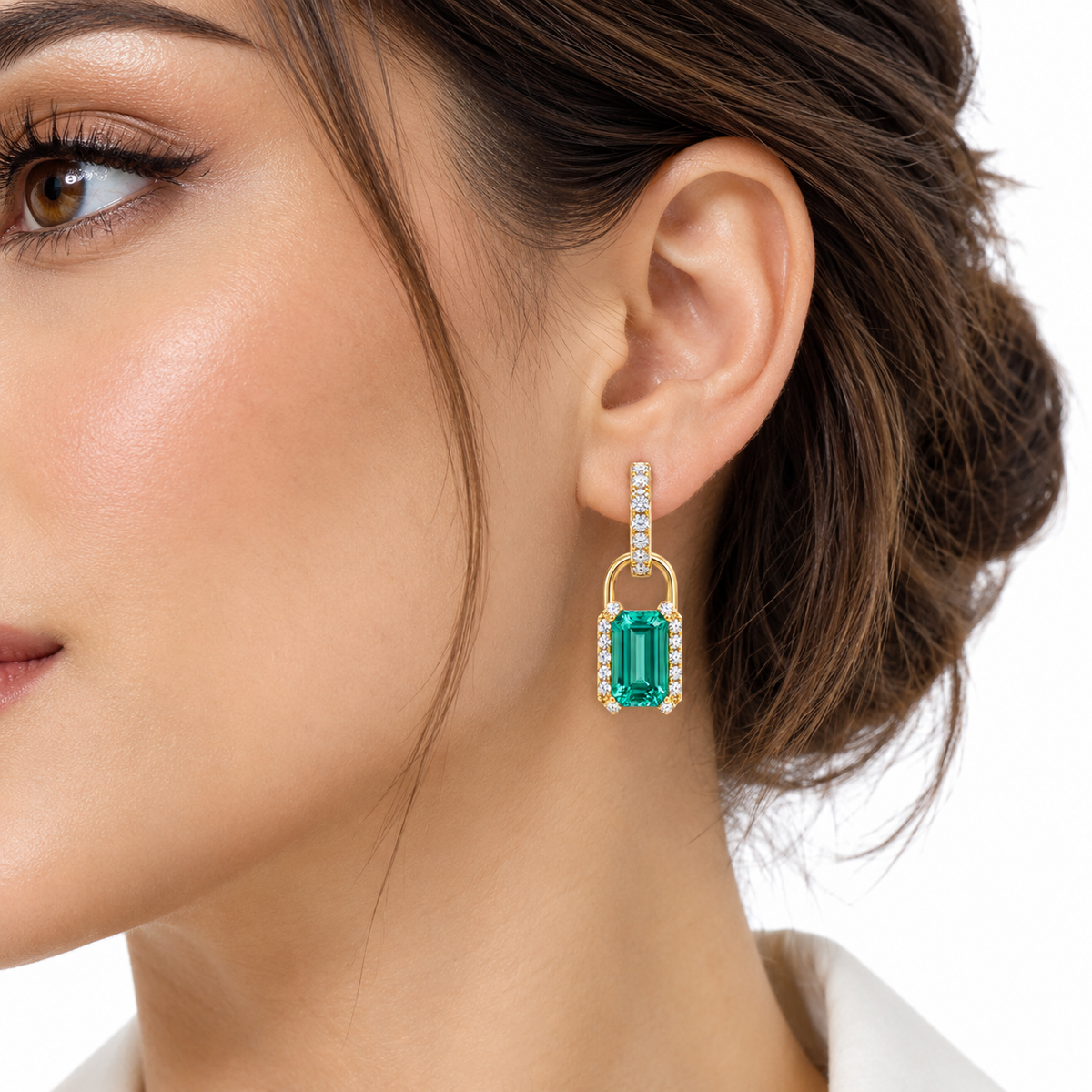 Emerald Padlock Drop Earrings