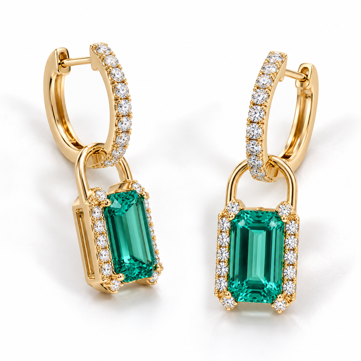Emerald Padlock Drop Earrings
