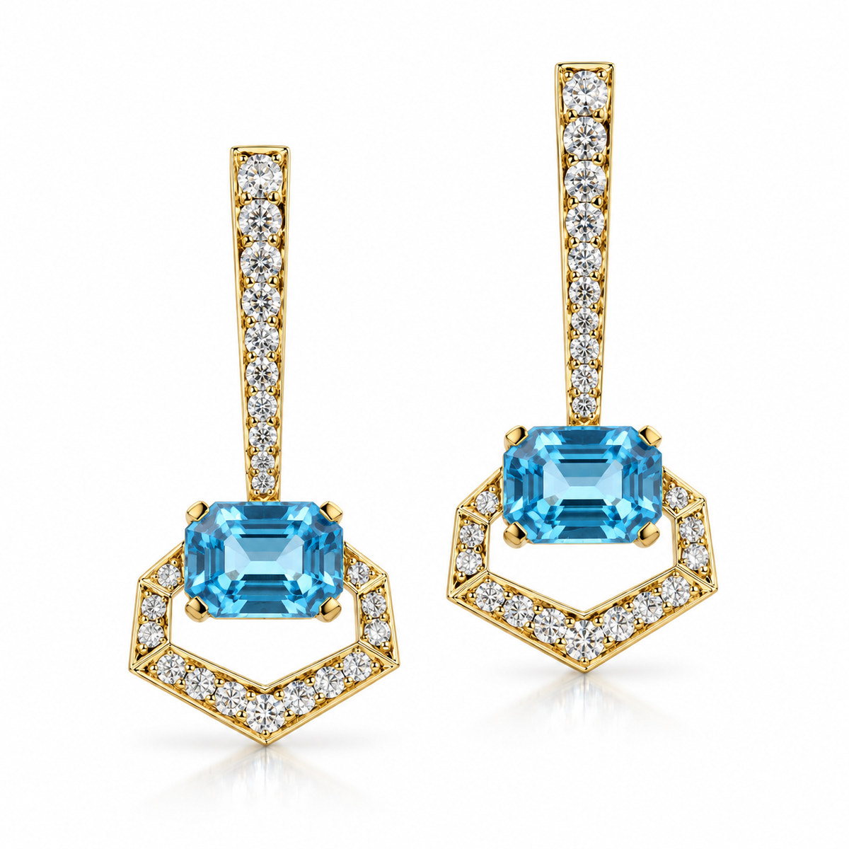 Hexagon Blue Topaz Drop Earrings