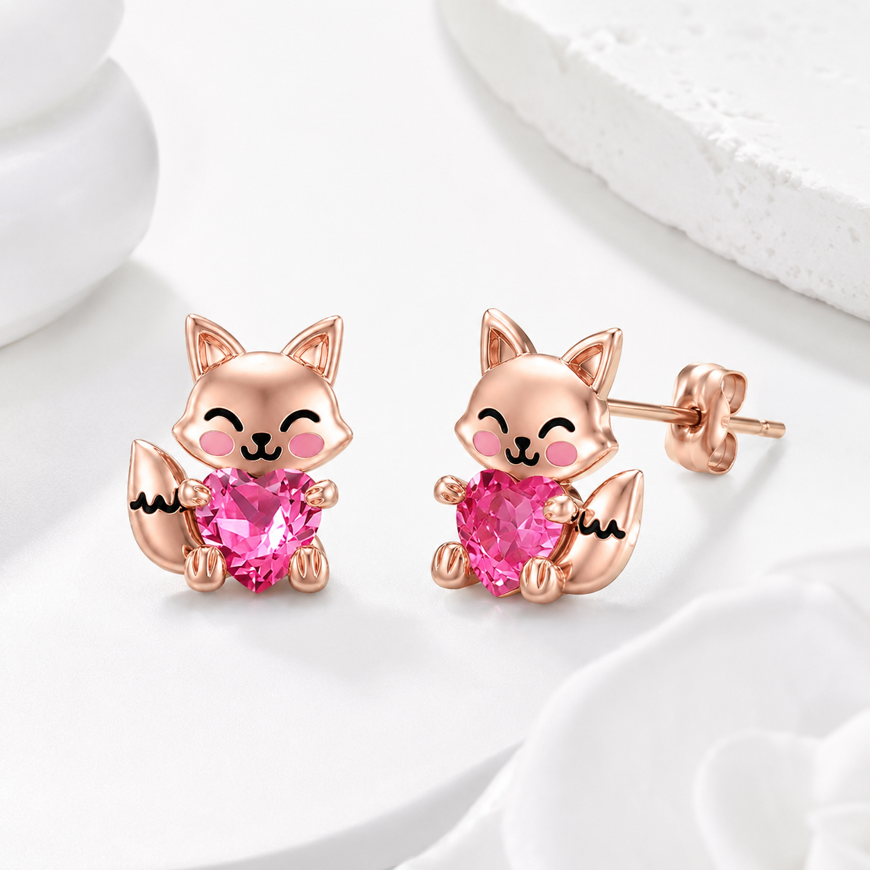 Heart-Holding Fox Stud Earrings
