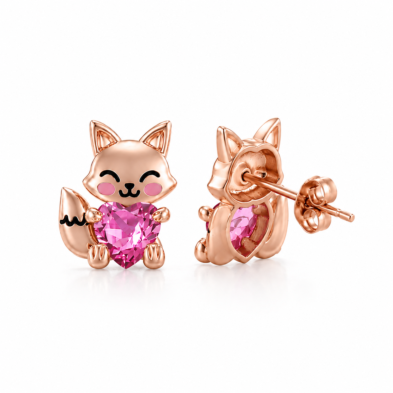 Heart-Holding Fox Stud Earrings