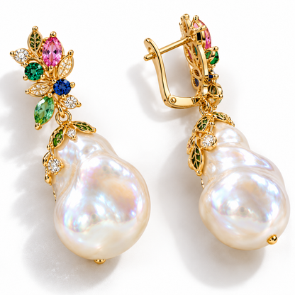 Floral Baroque Pearl Drop Earrings