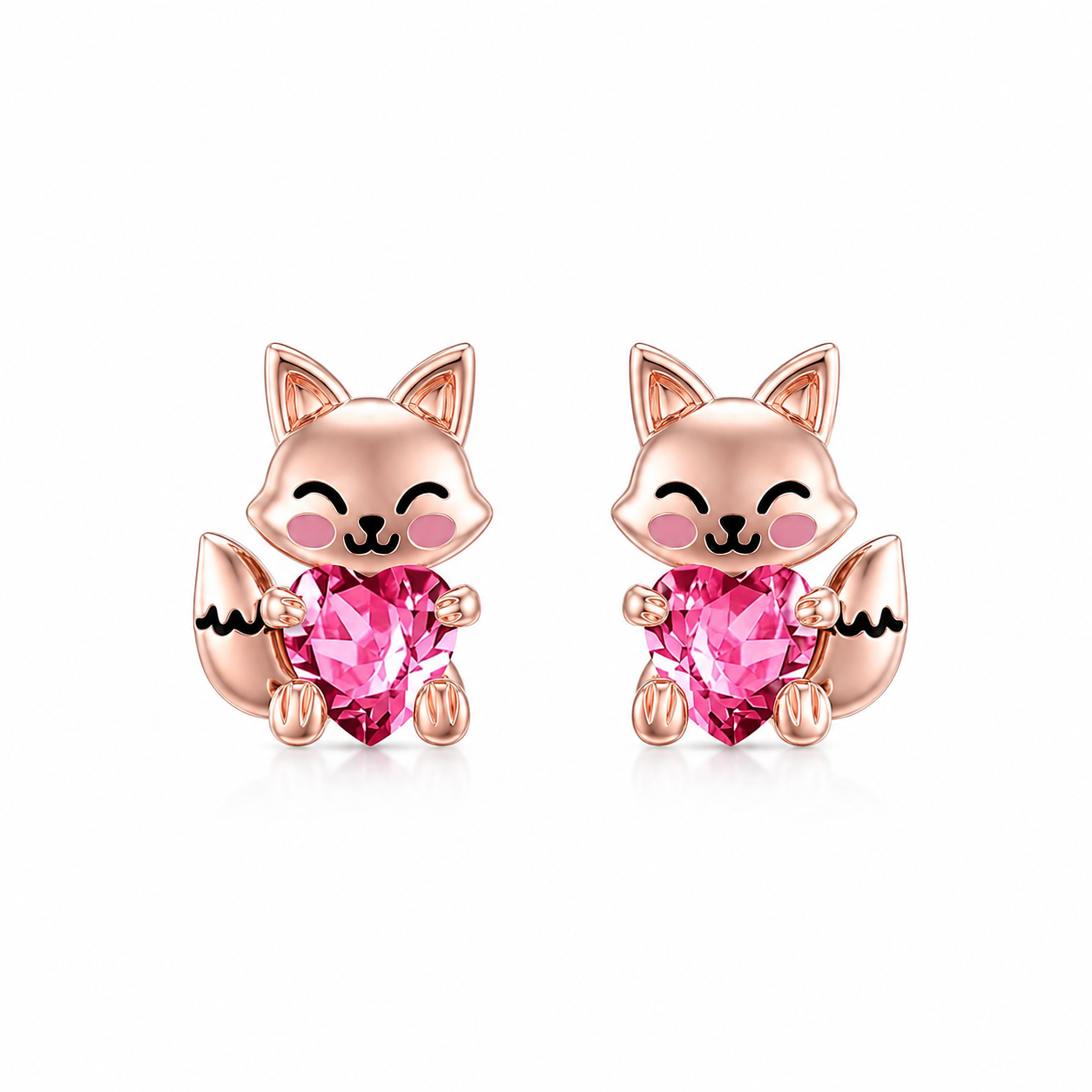 Heart-Holding Fox Stud Earrings