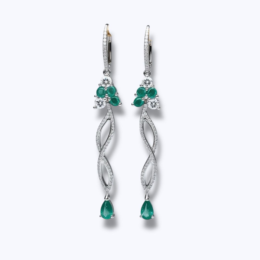 Emerald and Diamonds in 18k Whote Gold Earrings