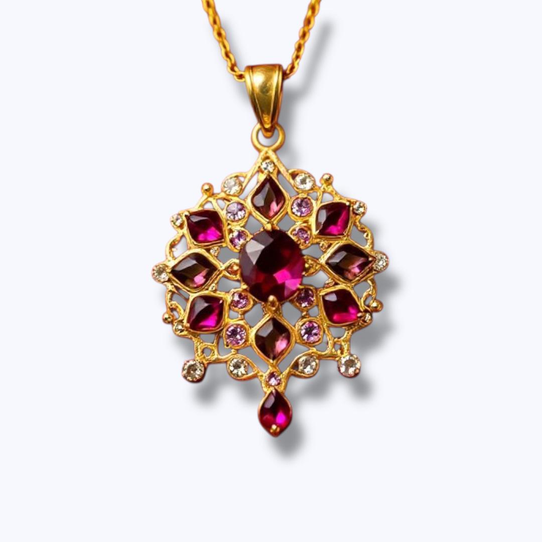 Ruby Fancy cut in 18k Yellow Gold Pendent
