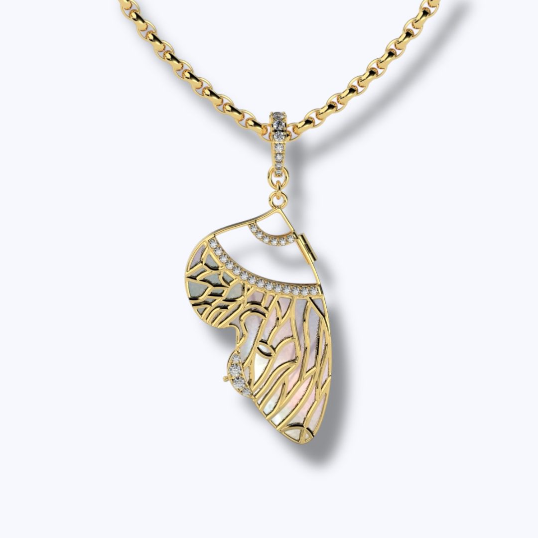 Mix Color Stone with Moissonite Diamonds in 18k Butterfly Pendent