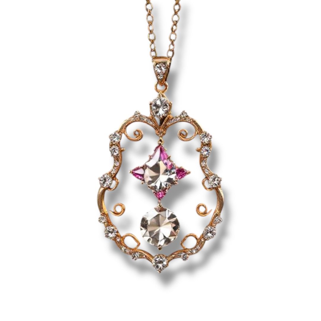 Pink Spaphire with Diamond 18k Yellow Gold pendent