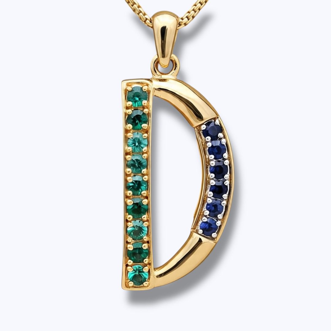 Natural Emerald and Blue sapphire Round shape with 18k yellow Gold Fancy Royal Pendent